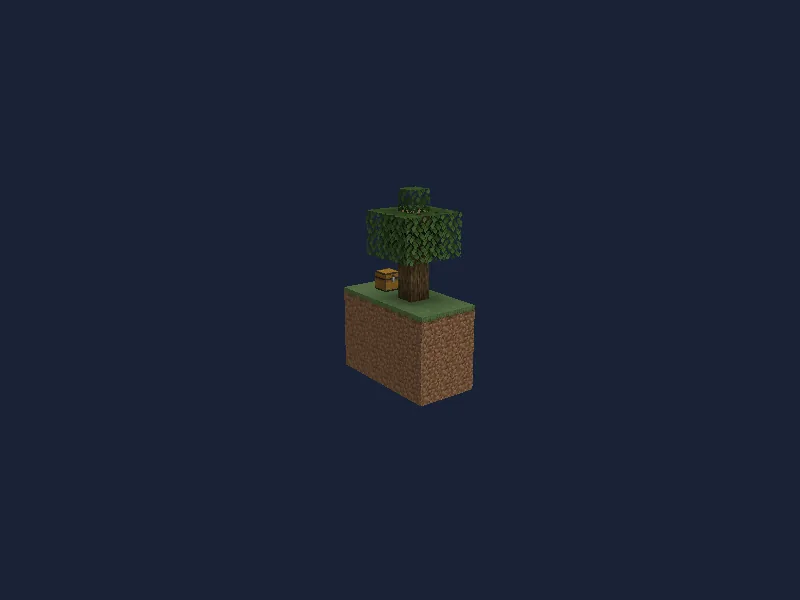 A single tiny island with a tree and a chest in a dark void