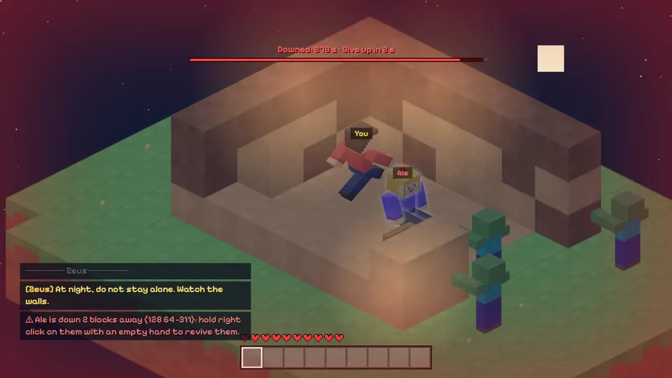 A downed friend is revived by holding right click