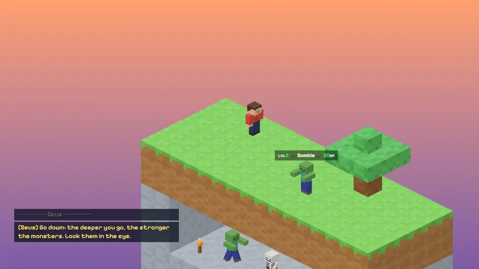Zombies build dirt towers to reach a player on a pillar