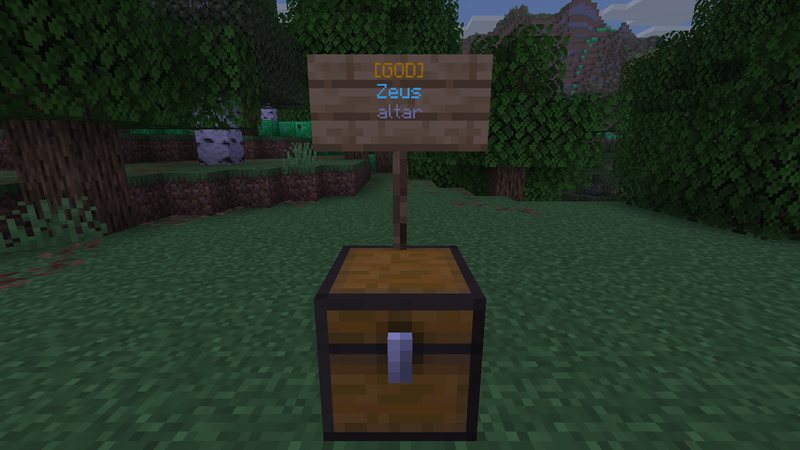 A fresh altar to Zeus, its sign gold and blue