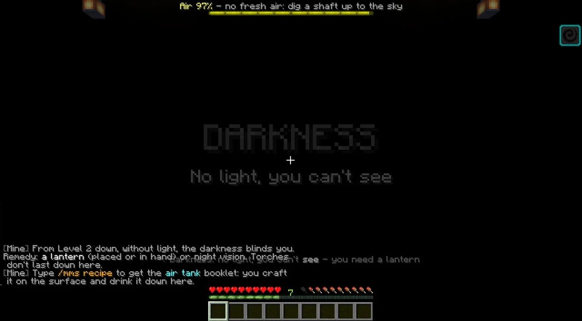 Darkness at mine level 2, with the air bar and the remedy in chat